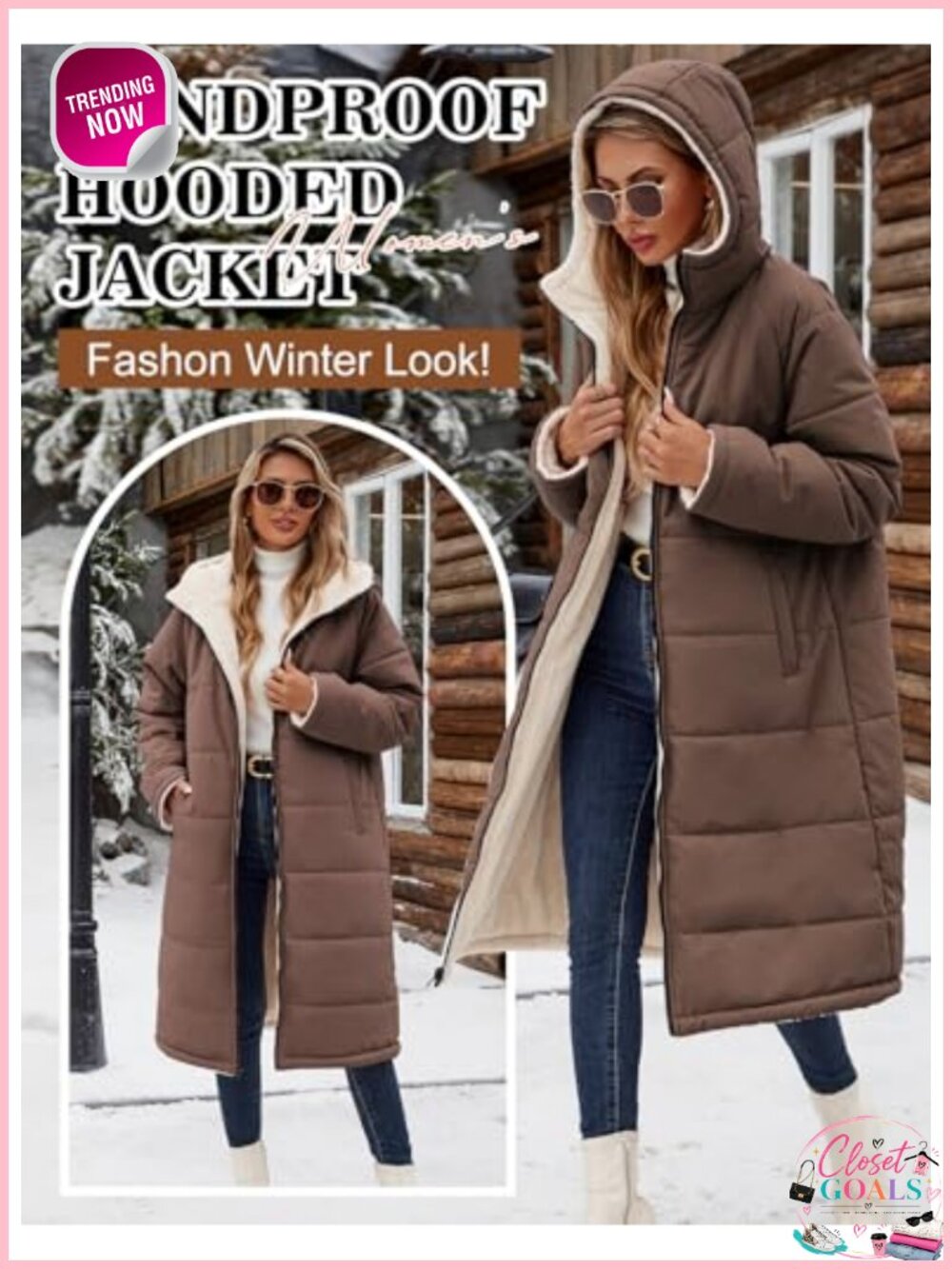 Women's Fleece Long Winter Coat Hooded Oversized Warm Zip Up Jacket - Picture 2 of 6